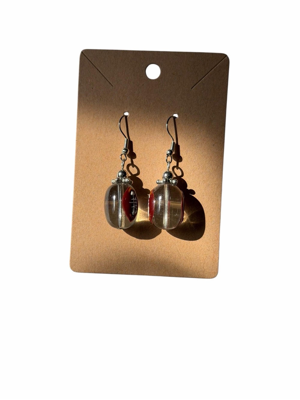 Handmade Clear Glass Bead Drop Earrings with Football